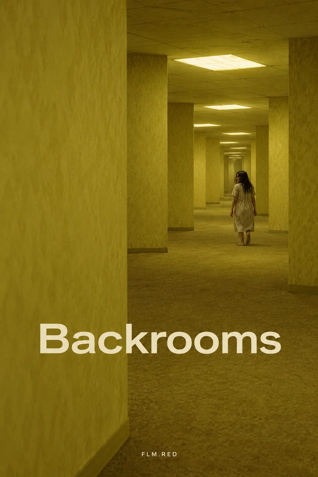 Illustrated figure in a yellow fluorescent maze, with the title and FLM.RED.