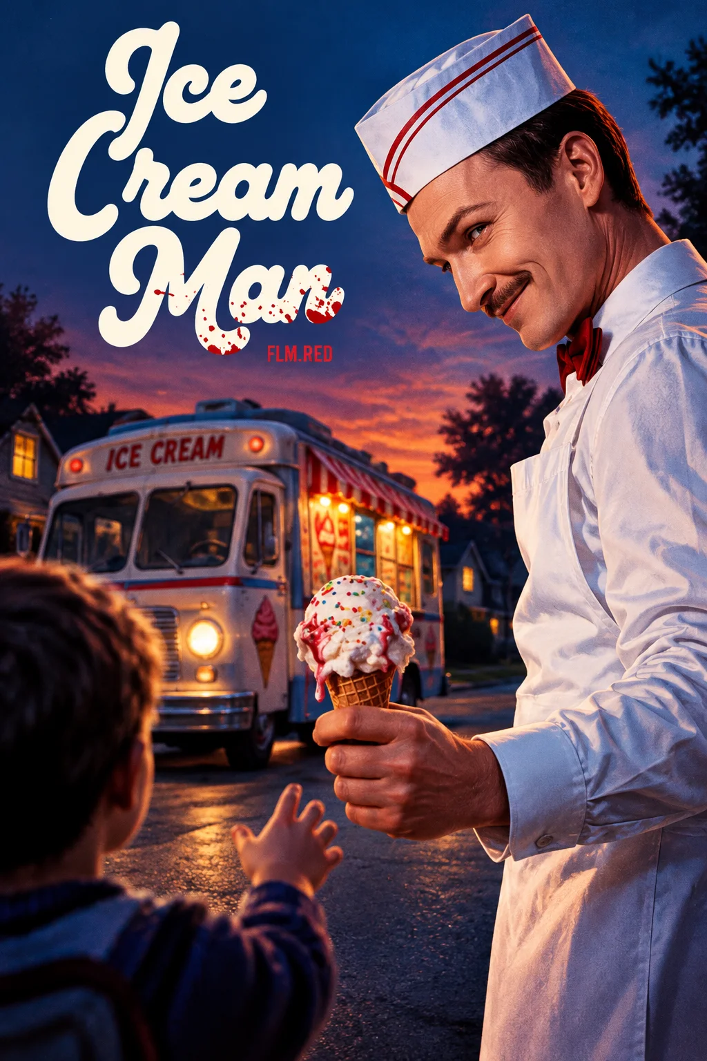 ภาพปกวาดสำหรับ Ice Cream Man พร้อมชื่อเรื่องและ FLM.RED